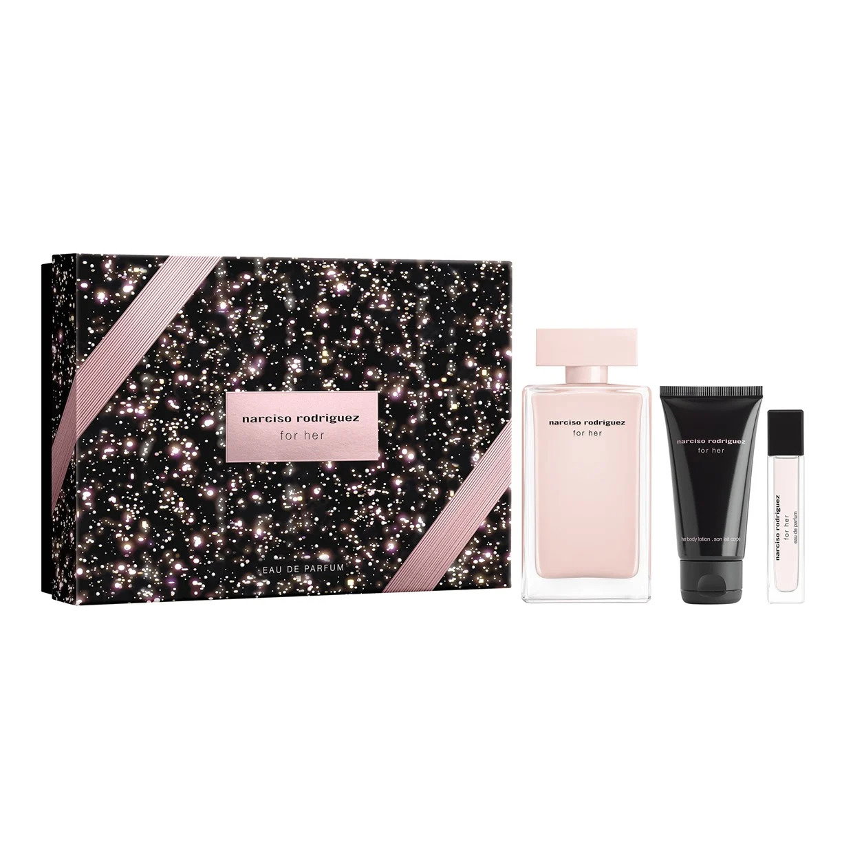 Narciso Rodriguez For Her szett: EDP 100 ml + testápoló 50 ml + EDP 10 ml