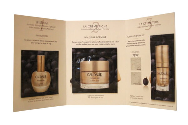 Set Caudalie: Premier Cru, Hyaluronsav, Hidratáló, Nappali és éjszakai, Krém, Arcra, 2 ml *Minta + Premier Cru, Natural, Hidratáló, Nappali és éjszakai, Szemkrém, 1 ml *Minta + Premier Cru, Hyaluronsav, Öregedésgátló, Nappali és éjszakai, Szérum, Arcra, 1